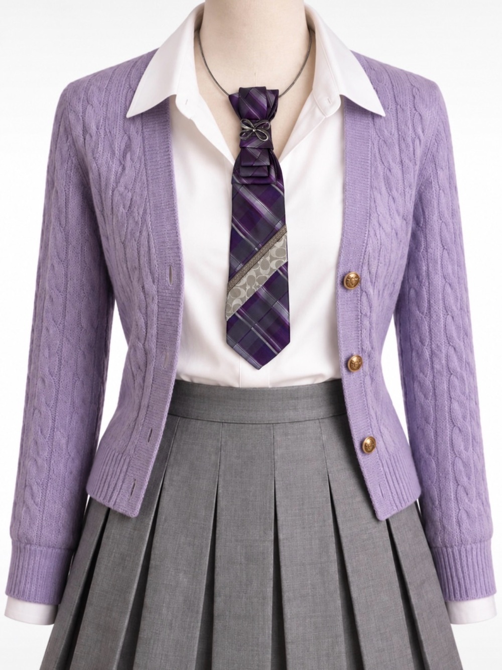 Upcycled Purple Plaid Necktie Necklace | Vintage Brooch & Coach Canvas Empowered